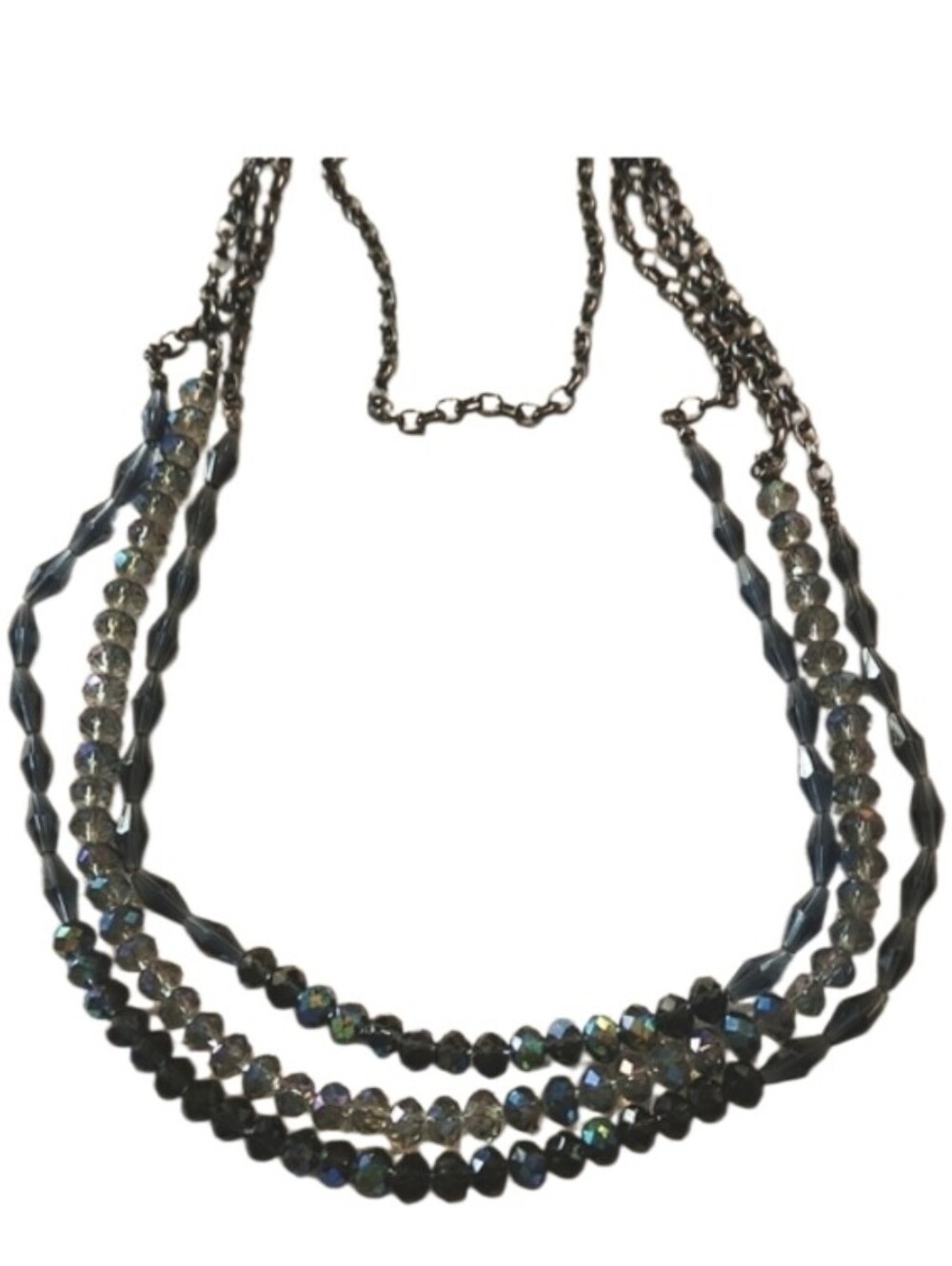 Triple Strand blue crystals on black gun metal